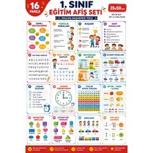 1. Sınıf Eğitim Afiş Seti 16 Parça 35X50 cm – Ilkokul Sınıf Kuralları ve Eğitici Posterler