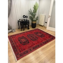 Efta Halı 4 M2 (160X230 Cm) Dijital Baskı Halı Afgan Serisi A2 Kırmızı Geleneksel Motifli Makinede Yıkanabilir Kaymaz Deri Tabanlı