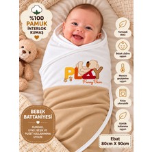 Sönmez Bebe Bebek Kundak Battaniyesi %100 Pamuk Çift Kat Interlok Kumaş-Ebat 80CMX90CM Yenidoğan Nakışlı Battaniye Bebek Hediyelik