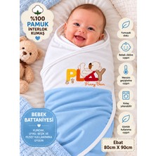 Sönmez Bebe Bebek Kundak Battaniyesi %100 Pamuk Çift Kat Interlok Kumaş-Ebat 80CMX90CM Yenidoğan Nakışlı Battaniye Bebek Hediyelik