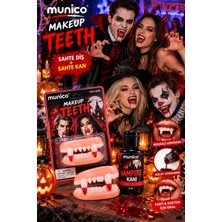 Munico Dracula Vampir Kostüm Seti Takma Sivri Diş 30 ml Sahte Kan Halloween Parti Makyajı