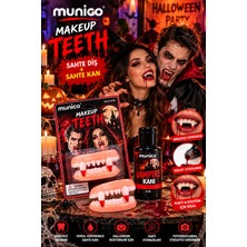 Munico Halloween Makeup Teeth Vampir Dişi ve Sahte Kan Seti Gerçekçi Görünümlü Kostüm Aksesuarı
