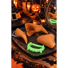 Munico Korkunç Cadı Kostüm Aksesuar Seti Uzun Takma Burun Çene ve Yeşil Sivri Diş Halloween Parti