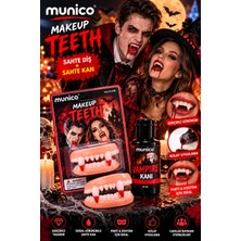 Munico Halloween Vampir Seti Takma Sivri Diş ve 30 ml Kırmızı Sahte Kan Kostüm Parti Aksesuarı