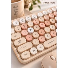 Munico Kablosuz Klavye Mouse Seti Bej Pudra Sessiz Tuşlu Taşınabilir Ergonomik Bilgisayar Takımı