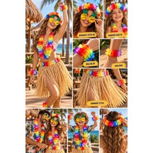 Munico Hawaii Parti Kostüm Seti 60 cm Hasır Etek Çiçek Kolye Bileklik Halhal Taç ve Ananas Gözlük
