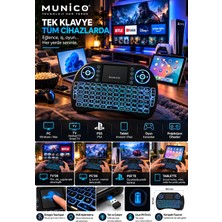Munico Taşınabilir Mini Wireless Klavye Touchpad Rgb LED Işıklı USB Alıcılı Multimedya Klavyesi