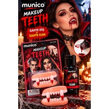 Munico Takma Vampir Dişi + Sahte Kan 30 ml Halloween Dracula Kostümü Parti Makyaj Seti
