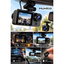 Munico Full Hd 1080P Araç Içi Kamera Ön Arka Kameralı Gece Görüşlü Park Modlu 32GB Hafıza Kartlı