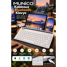 Munico Taşınabilir Kablosuz Klavye Bluetooth Bağlantılı Telefon Tablet Laptop Standlı Sessiz Tuş Yapısı