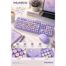 Munico Lila Kablosuz Klavye Mouse Seti Numpadli Renkli Tuş Tasarımlı Ev Ofis Öğrenci Kullanımına Uygun