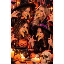 Munico Halloween Takma Cadı Burnu ve Çenesi Lastikli Tasarım Yeşil Vampir Dişli Kostüm Seti