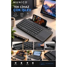 Munico Kablosuz Klavye Touchpad ve Telefon Tablet Standlı Bluetooth Ince Taşınabilir Çoklu Cihaz