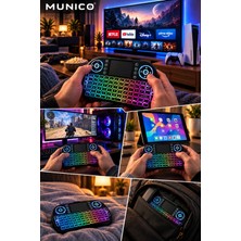 Munico Mini Klavye Touchpadli Rgb LED Aydınlatmalı Kablosuz USB Alıcılı Tv Bilgisayar Tablet Için