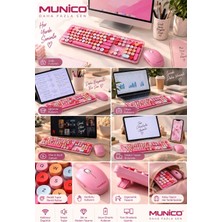 Munico Kablosuz Pembe Klavye ve Mouse Seti Renkli Tuşlu Şık Tasarım Ev Ofis Okul Kullanımına Uygun