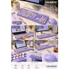 Munico Lila Renkli Kablosuz Klavye Mouse Takımı Sessiz Tuşlu Tam Boy Ev Ofis Eğitim Bilgisayar Seti