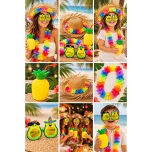 Munico Hawaii Plaj Parti Hasır Şapka Rengarenk Çiçek Kolye Ananas Pipetli Bardak Avokado Eğlence Gözlüğü