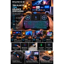 Munico Rgb Mini Klavye Entegre Touchpadli Kablosuz 2.4 Ghz USB Alıcılı Pc Tv Tablet Kontrol Klavyesi