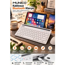 Munico Çoklu Cihaz Uyumlu Bluetooth Klavye Telefon Tablet Pc Mac Uyumlu Type-C Şarjlı Beyaz Klavye