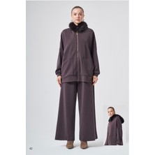 Nuss 1078 Kapişon Kürk Detay Pantolonlu Takım