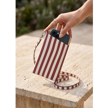 The Mia Telefon Çantası Stripe Bordo Beyaz 21 cm