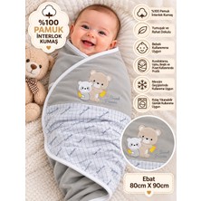 Sönmez Bebe Bebek Kundak Battaniyesi %100 Pamuk Çift Kat Interlok Kumaş-Ebat 80CMX90CM Yenidoğan Nakışlı Battaniye Bebek Hediyelik