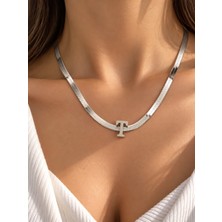 Terragolds 316L Çelik T Harfli Silver Renk Italyan Zincirli Kolye
