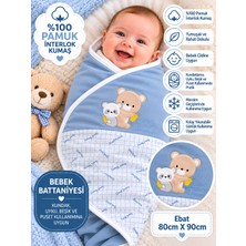 Sönmez Bebe Bebek Kundak Battaniyesi %100 Pamuk Çift Kat Interlok Kumaş-Ebat 80CMX90CM Yenidoğan Nakışlı Battaniye Bebek Hediyelik