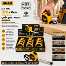 Meks Otomatik Çelik Şerit Metre 3m x 16MM 12 Adet Set