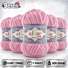 Alize Velluto Kadife Dokulu Ip - 5 Adet - 98 Gül Yaprağı – Örgü Yünü – Amigurumi-Battaniye-Yumuşak Dokulu Kadife Iplik