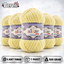 Alize Velluto Kadife Dokulu Ip - 5 Adet - 13 Açık Sarı – Örgü Yünü – Amigurumi-Battaniye-Yumuşak Dokulu Kadife Iplik
