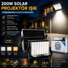 Meks Güneş Enerjili LED Projektör 200W Dış Mekan Fener