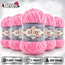 Alize Velluto Kadife Dokulu Ip - 5 Adet - 121 Pembe – Örgü Yünü – Amigurumi-Battaniye-Yumuşak Dokulu Kadife Iplik