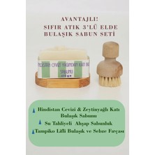 Sapura Sıfır Atık Doğal Mutfak Seti: Hindistan Cevizi & Zeytinyağlı Katı Bulaşık Sabunu + Su Tahliyeli  Ahşap Sabunluk + Tampiko Lifli Bulaşık ve Sebze Fırçası