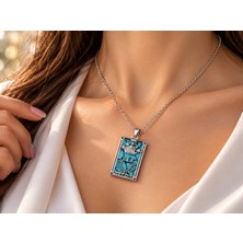 Terragolds 316L Çelik Zincir Gümüş Renk Zirkon Taşlı Mavi Mermer Desenli Taç Model Tarot Kolye