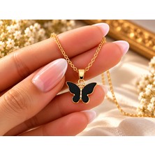 Terragolds Gold Siyah Renk Kelebek Figür Kadın Kolye