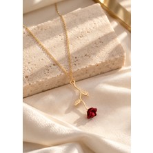 Terragolds Kırmızı Gül Figürlü Kolye