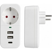 Laptify Akım Korumalı Duvar Prizi, 16A 3680W, 2 Usb-A 1 Usb-C, 2.4A, Aşırı Akım ve Ani Voltaj Korumalı, Telefon Tablet Pc Için