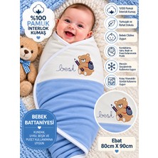 Sönmez Bebe Bebek Kundak Battaniyesi %100 Pamuk Çift Kat Interlok Kumaş-Ebat 80CMX90CM Yenidoğan Nakışlı Battaniye Bebek Hediyelik