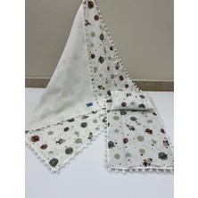 Buse Baby Home Poplin Kumaş ve Ponponlu Alt Açma , Yastık ve Battaniye 3'lü Set
