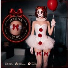 Pink Halloween Kadınlar İçin Palyaço Kostümü Tütü Etek ve Eldiven ile Eğlenceli