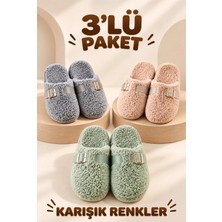 Nmoda 3’lü Avantajlı Paket Kışlık Peluş Desenli Sessiz Ortopedik Taban Çeyiz Misafir Ev Terliği Seti