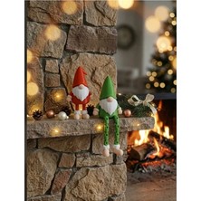 Smilechild 2 Adet 21-14 cm Şapkalı Gnome Tomte Şans Cücesi Yılbaşı Süsü Parti Dekorasyon Süs Kırmızı-Yeşil