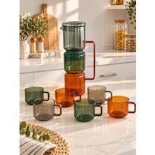 Morponi Otantik Desenli Cam Layers Trio Sürahi 1600 ml 6 Adet Bardak Seti