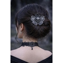 Str Store Gotik Kafatası Çiçek Saç Tokası – Siyah Saç Çubuğu, El Yapımı Görünümlü, Kadın & Cosplay & Günlük Kullanım Için Saç Aksesuarı