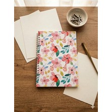 Tombi-X Renkli Çiçek Desenli A5 Spiralli Çizgisiz Not Defteri – Telli Düz Notebook