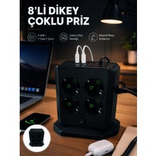 Meks 8'li Dikey Çoklu Priz 4 USB 2 Type-C Girişli Akım Korumalı Uzatma Prizi