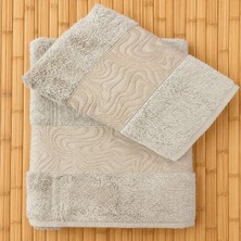 Ödel Buldan Jakar Bordürlü 2' Li Bambu Havlu Seti & Hamam Seti & Kişisel Set & Çeyiz Seti & Misafir Seti Koyu Bej
