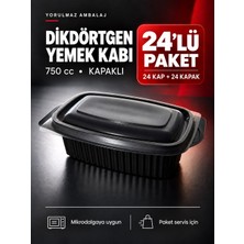 Yorulmaz Ambalaj 750 cc Kapaklı Dikdörtgen Yemek Kabı 24’lü – Mikrodalgaya Uygun Siyah Paket Servis Kabı
