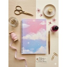 Tombi-X Pastel Bulut Desenli A5 Spiralli Çizgisiz Not Defteri – Pembe Mavi Telli Düz Notebook
